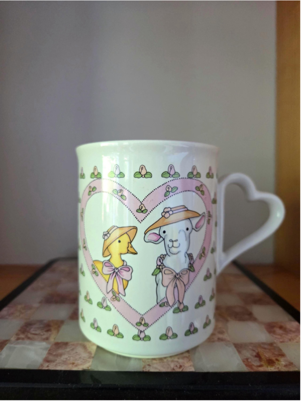 Vintage 1987 Lamb & Duck Heart Handle Mug | Shawn Morry McMillion Coffee Cup |